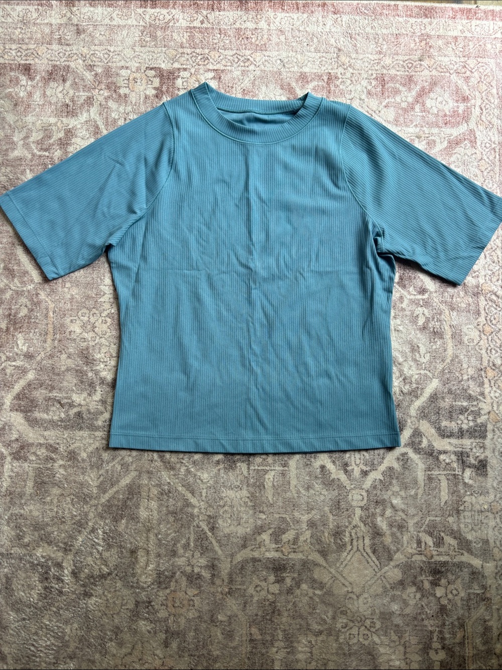 Nike Ribbed Short Sleeve Crew Tee - Teal Blue
